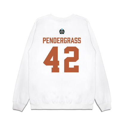 Texas - NCAA Baseball : Dariyan Pendergrass - 2026 College World Series Texas Outline Premium Crewneck Sweatshirt-1