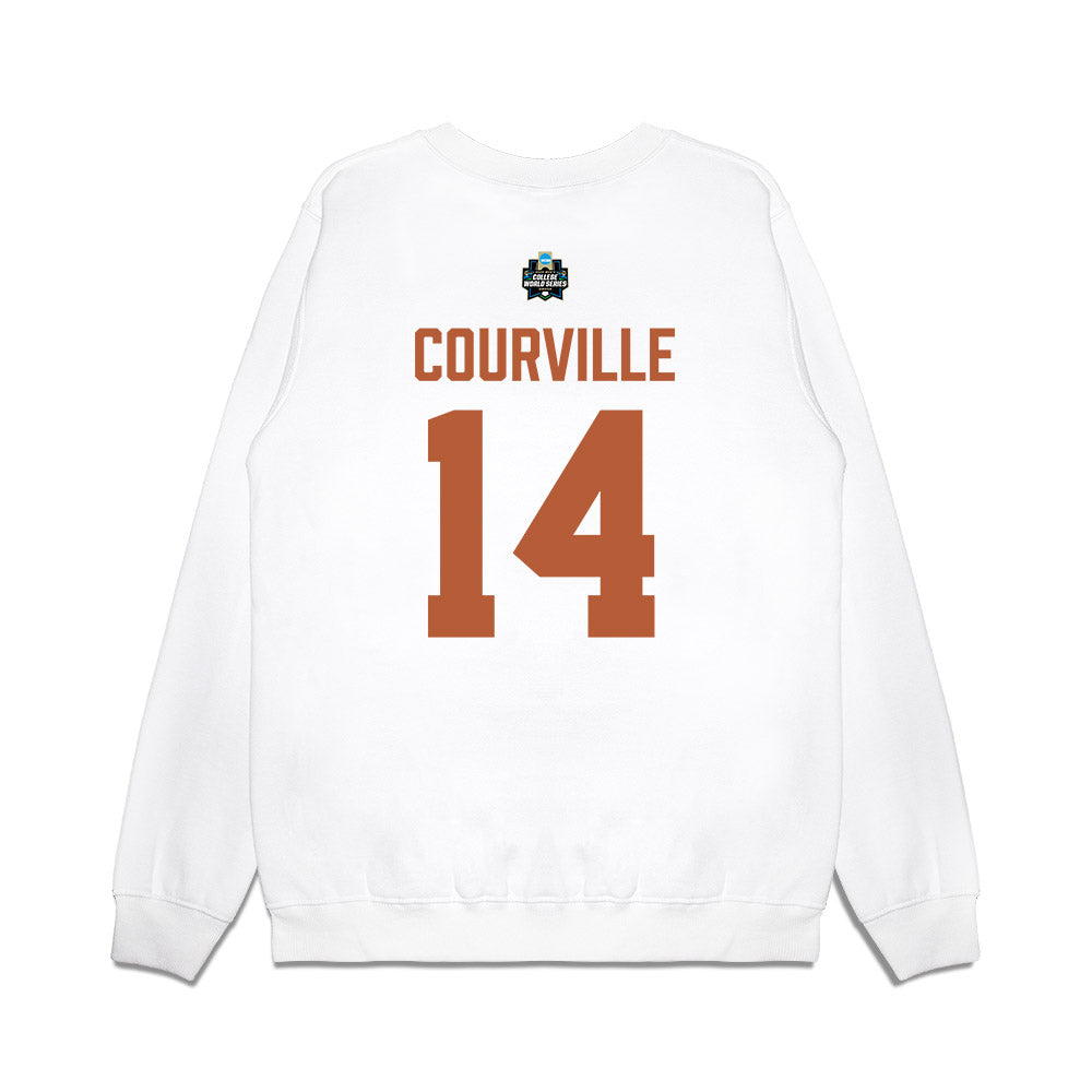 Texas - NCAA Baseball : Presley Courville - 2026 College World Series Texas Outline Premium Crewneck Sweatshirt-1