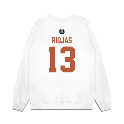 Texas - NCAA Baseball : Ruger Riojas - 2026 College World Series Texas Outline Premium Crewneck Sweatshirt-1