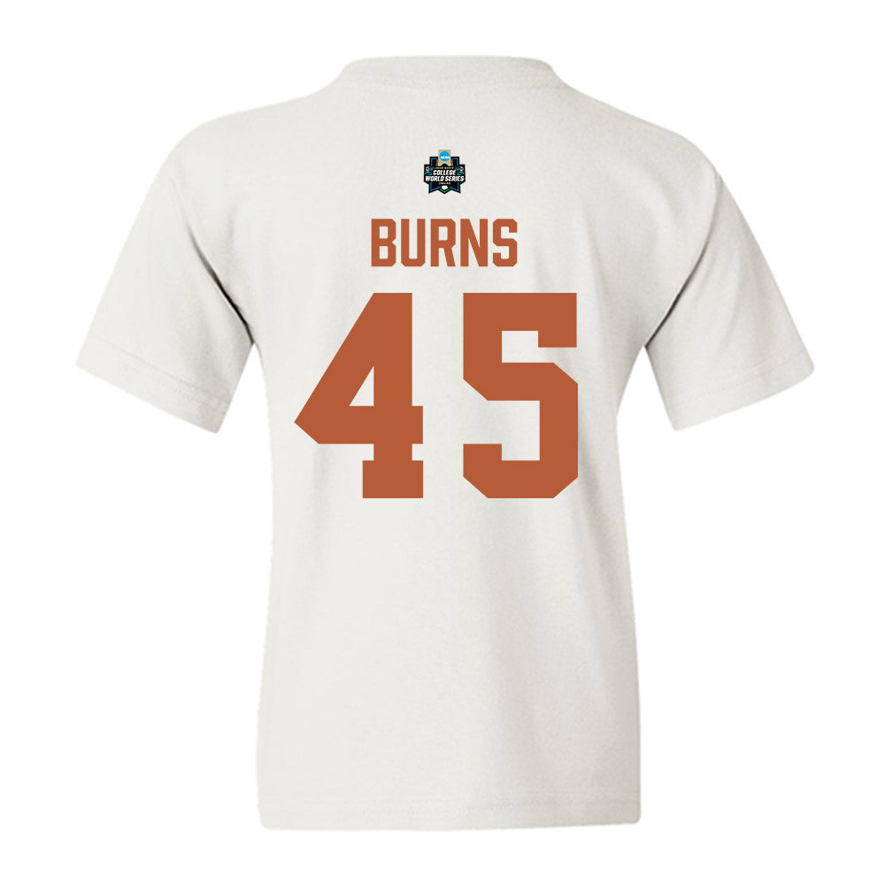 Texas - NCAA Baseball : Thomas Burns - 2026 College World Series Texas Outline Youth T-Shirt-1