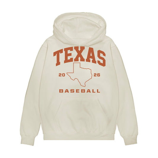 Texas - NCAA Baseball : Trent Maybin - 2026 College World Series Texas Outline Premium Hooded Sweatshirt-0