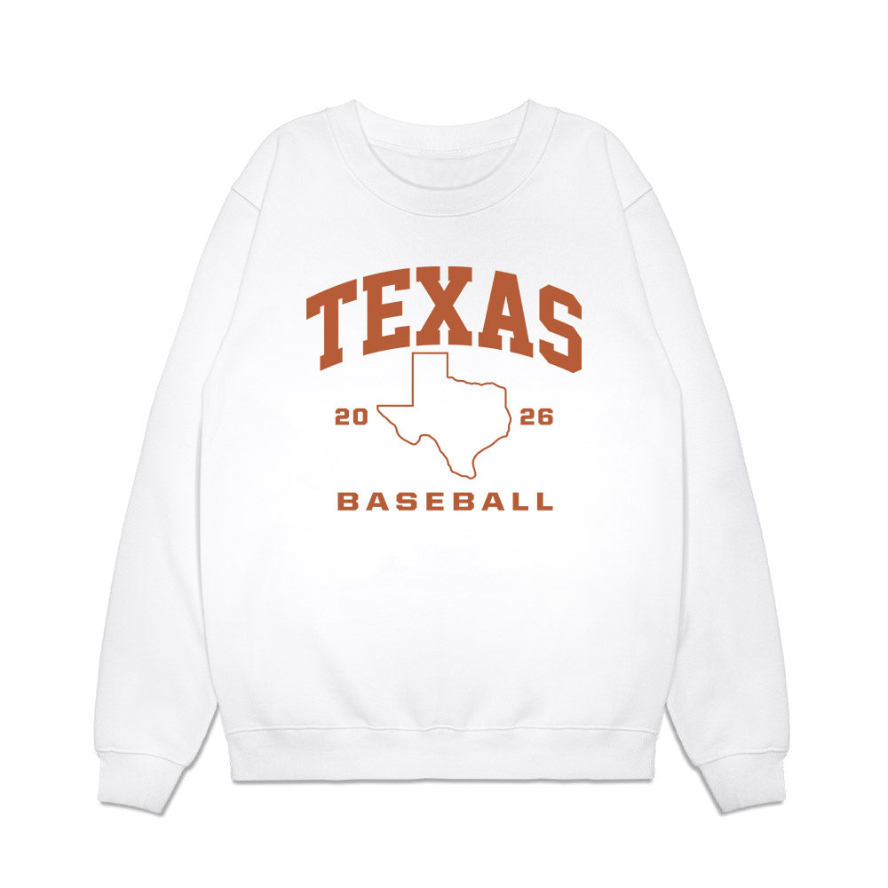 Texas - NCAA Baseball : Max Grubbs - 2026 College World Series Texas Outline Premium Crewneck Sweatshirt-0