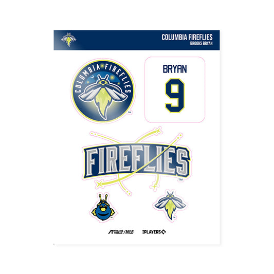 Columbia Fireflies - MILB Baseball : Brooks Bryan - Sticker Sheet-0