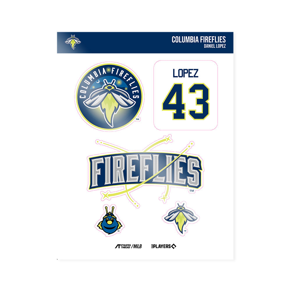 Columbia Fireflies - MILB Baseball : Daniel Lopez - Sticker Sheet-0
