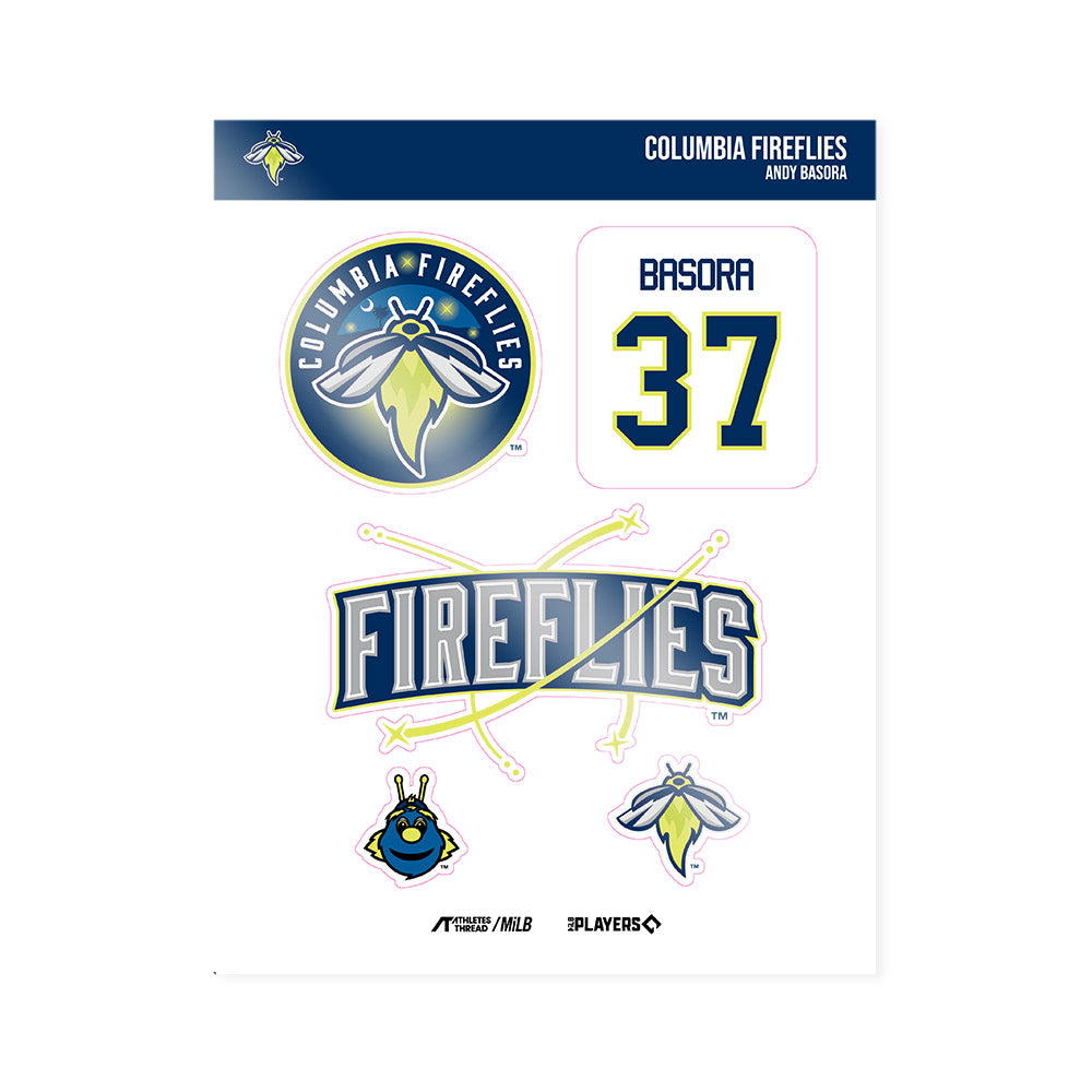 Columbia Fireflies - MILB Baseball : Andy Basora - Sticker Sheet-0
