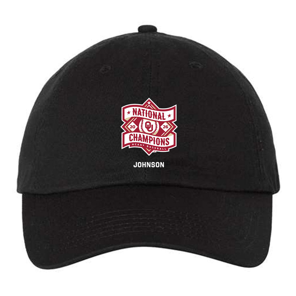 Oklahoma - University of Oklahoma - NCAA Baseball : Cameron Johnson - 2026 National Champions Dad Hat-0