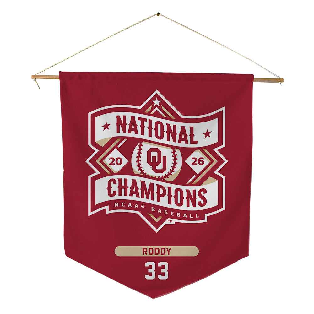 Oklahoma - NCAA Baseball : Berkeley Roddy - National Champions Pennant - 18" x 21"-0
