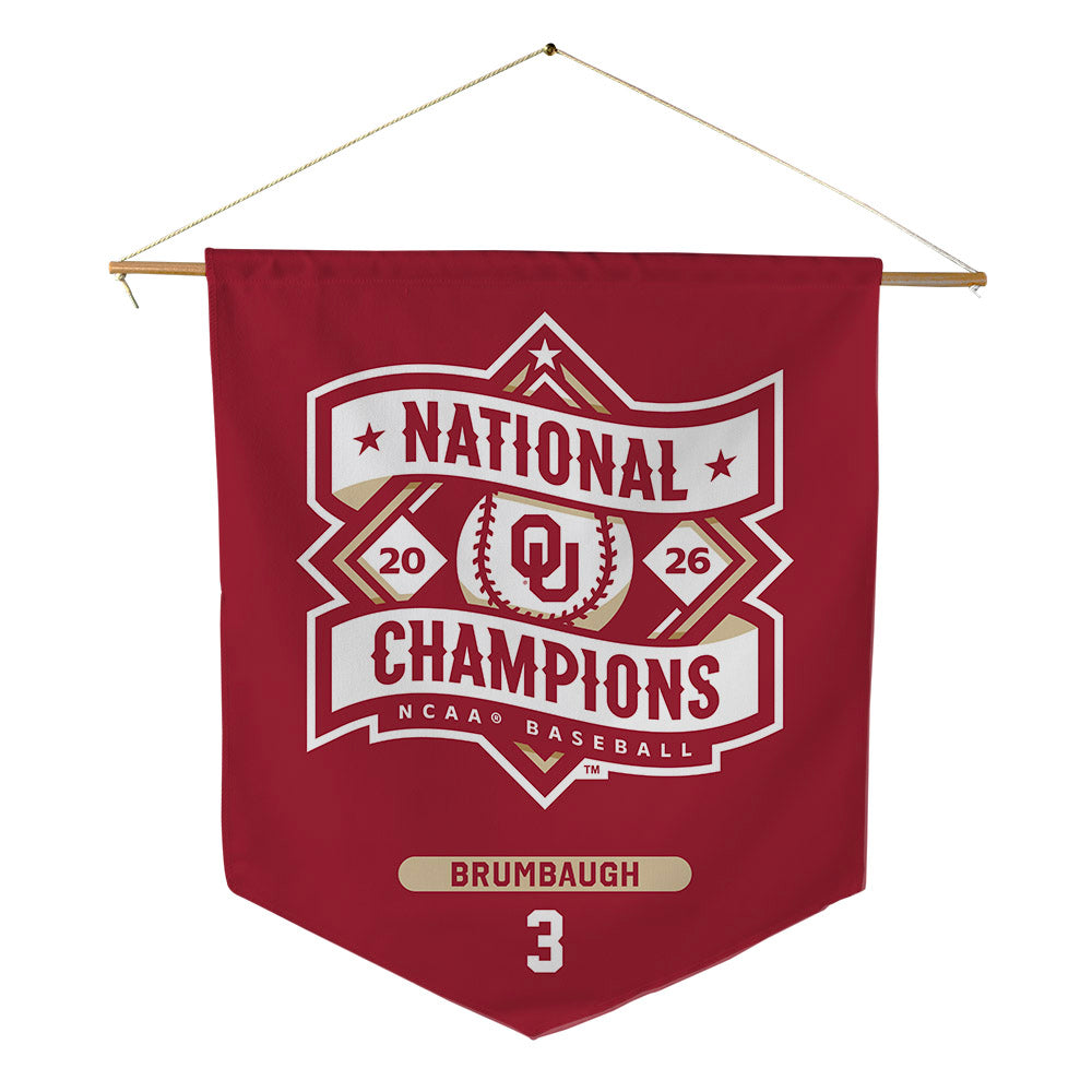 Oklahoma - NCAA Baseball : Cayden Brumbaugh - National Champions Pennant - 18" x 21"-0