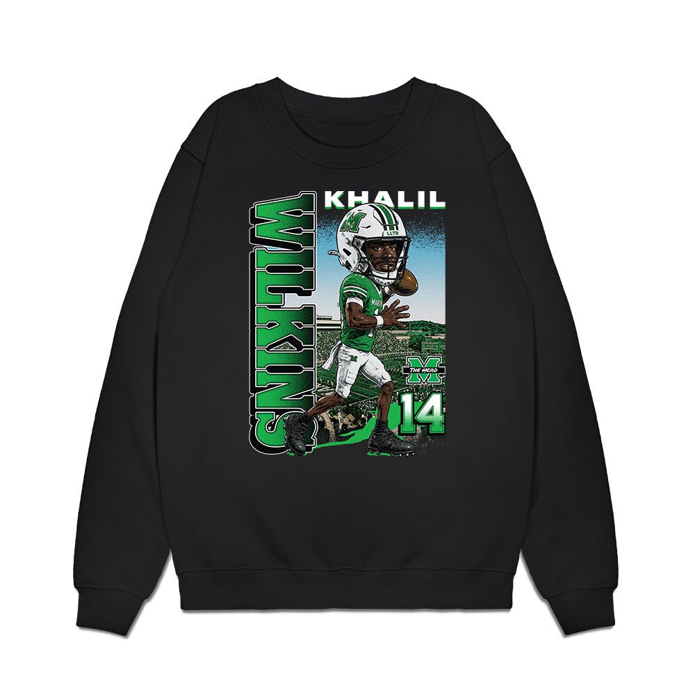 Marshall - NCAA Football : Khalil Wilkins - Caricature Premium Crewneck Sweatshirt-0