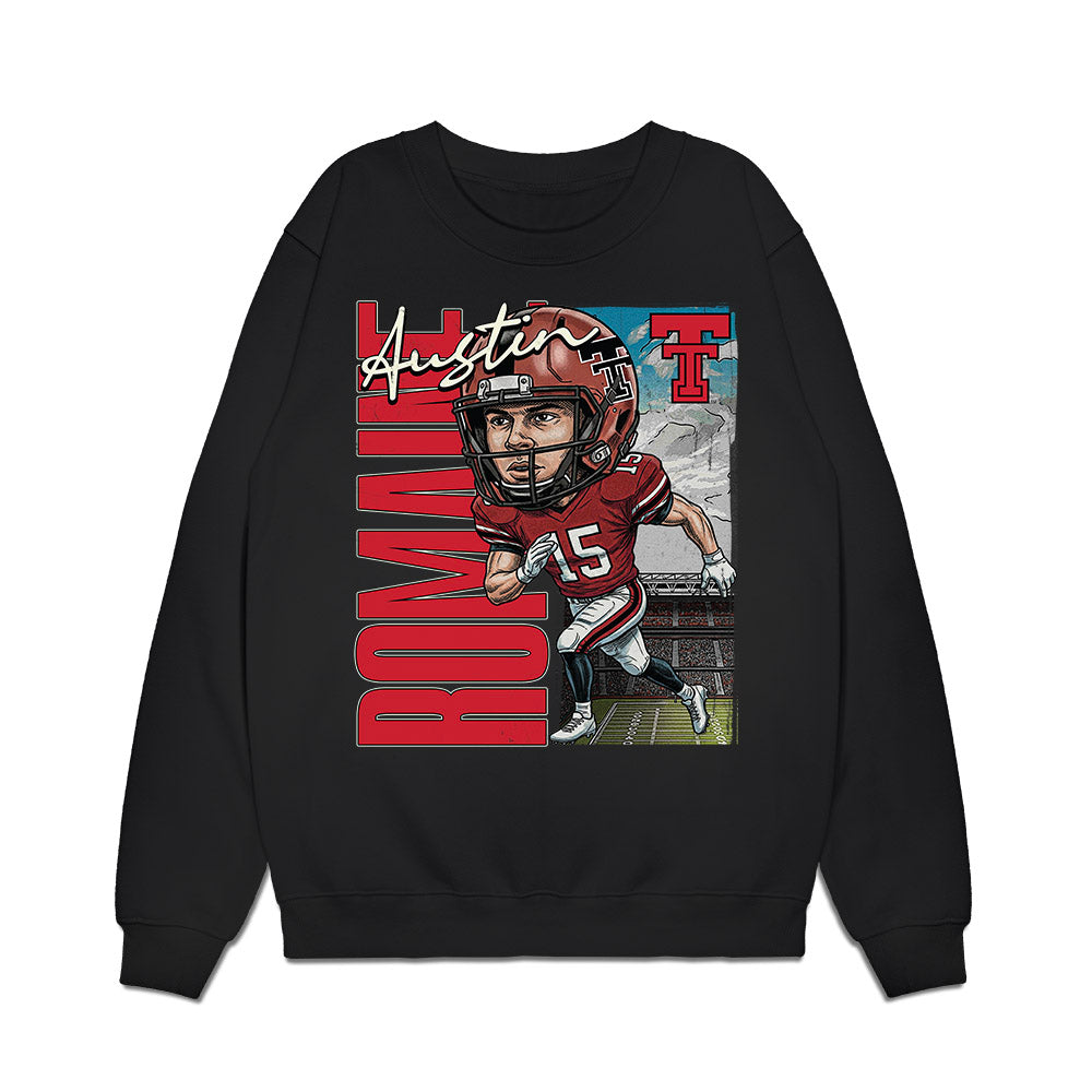 Texas Tech - NCAA Football : Austin Romaine - Caricature Premium Crewneck Sweatshirt-0
