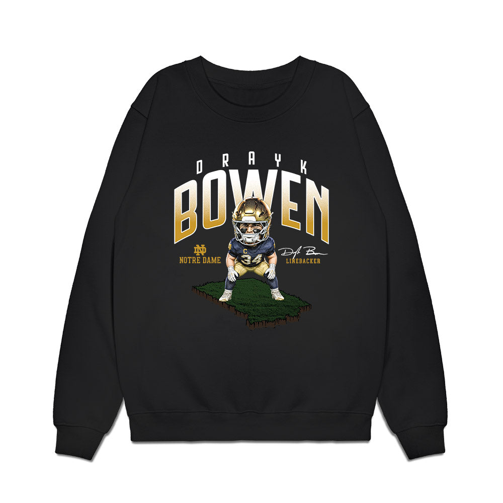 Notre Dame - NCAA Football : Drayk Bowen - Caricature Premium Crewneck Sweatshirt-0