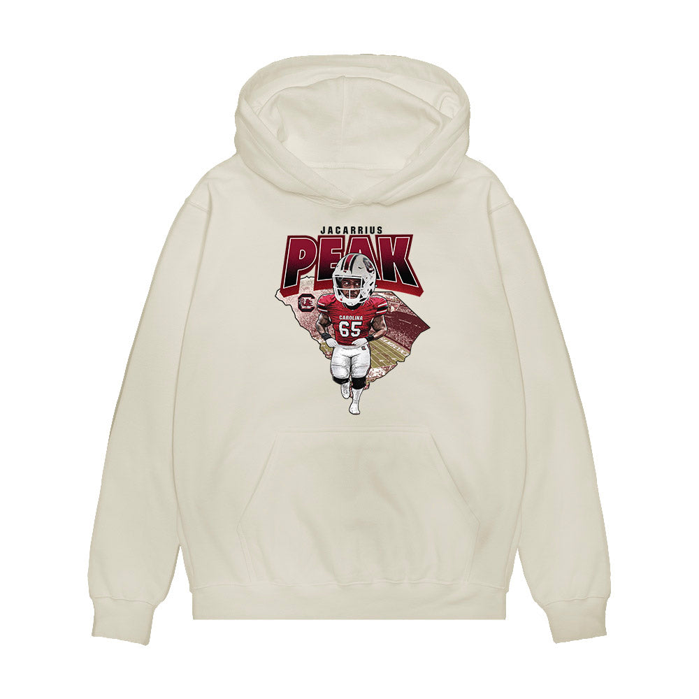 South Carolina - NCAA Football : Jacarrius Peak - Caricature Premium Hooded Sweatshirt-0