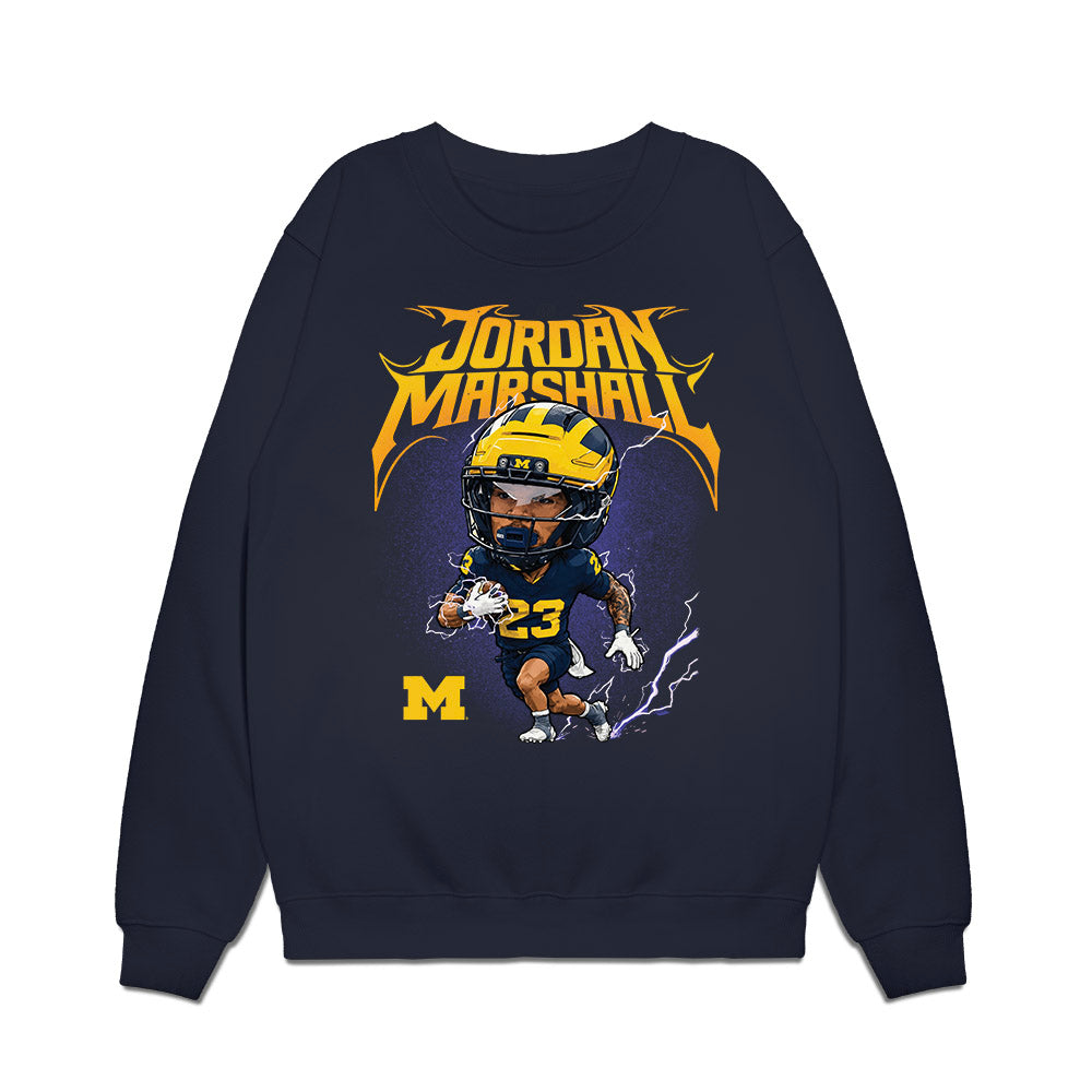 Michigan - NCAA Football : Jordan Marshall - Caricature Premium Crewneck Sweatshirt-0