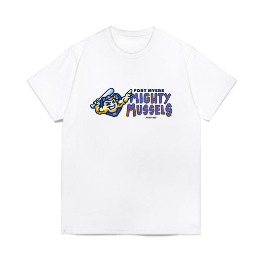 Fort Myers Mighty Mussels - MILB Baseball : Quentin Young - Comfort Colors T-Shirt-0
