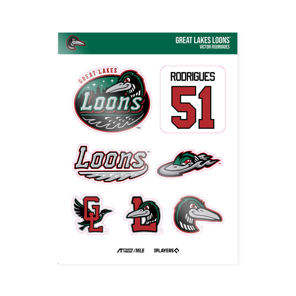 Great Lakes Loons - MILB Baseball : Victor Rodrigues - Sticker Sheet-0