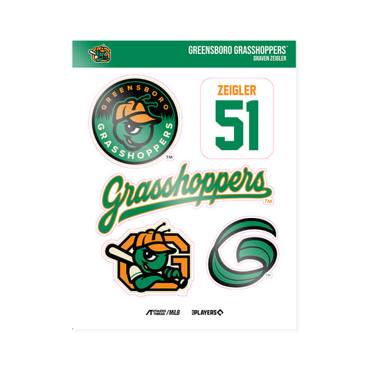 Greensboro Hoppers - MILB Baseball : Draven Zeigler - Sticker Sheet-0