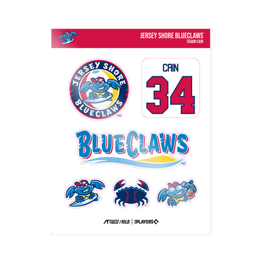 JS Shore BlueClaws - MILB Baseball : Tegan Cain - Sticker Sheet-0