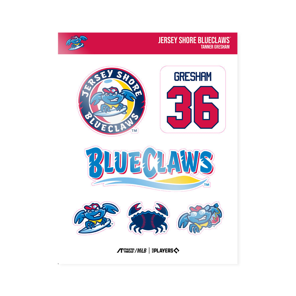 JS Shore BlueClaws - MILB Baseball : Tanner Gresham - Sticker Sheet-0