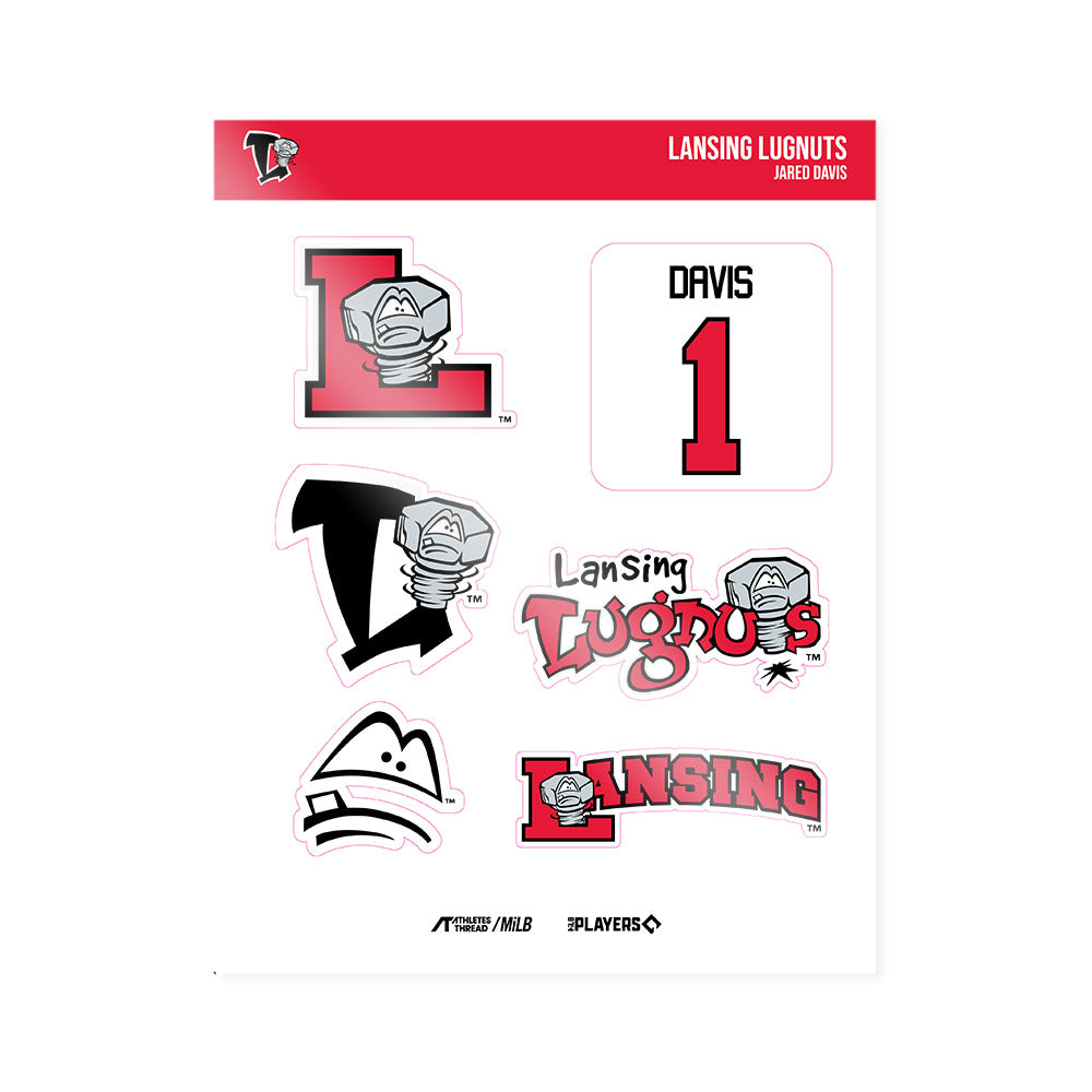 Lansing Lugnuts - MILB Baseball : Jared Davis - Sticker Sheet-0