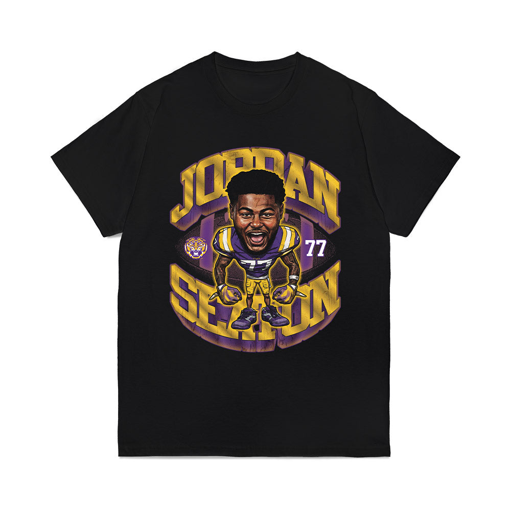 LSU - NCAA Football : Jordan Seaton - Caricature Comfort Colors T-Shirt-0