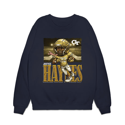 Georgia Tech - NCAA Football : Justice Haynes - Caricature Premium Crewneck Sweatshirt-0