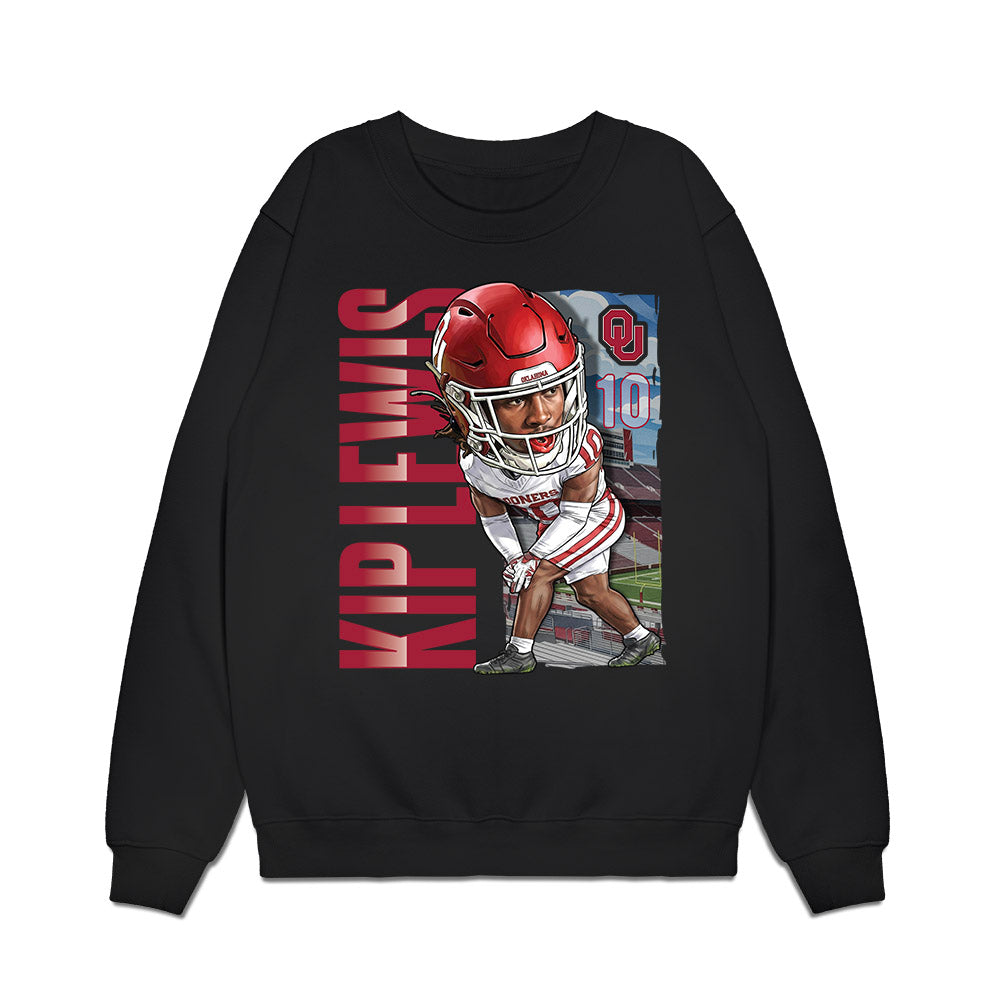 Oklahoma - NCAA Football : Kip Lewis - Caricature Premium Crewneck Sweatshirt-0