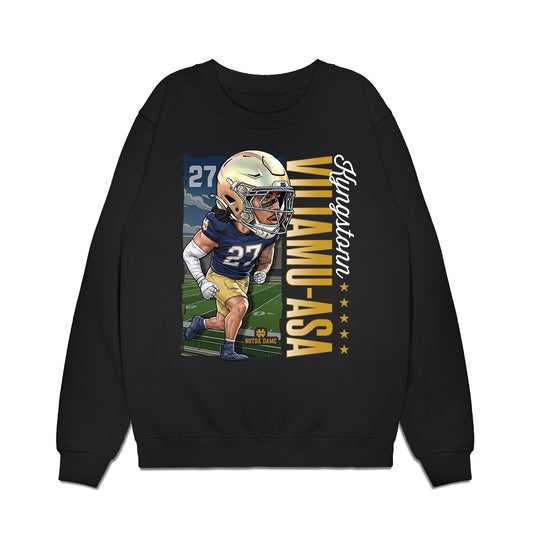 Notre Dame - NCAA Football : Kyngstonn Viliamu-Asa - Caricature Premium Crewneck Sweatshirt-0