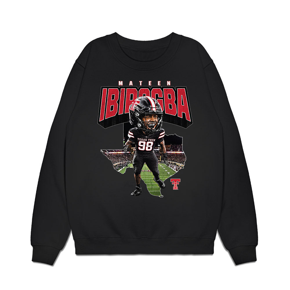 Texas Tech - NCAA Football : Mateen Ibirogba - Caricature Premium Crewneck Sweatshirt-0