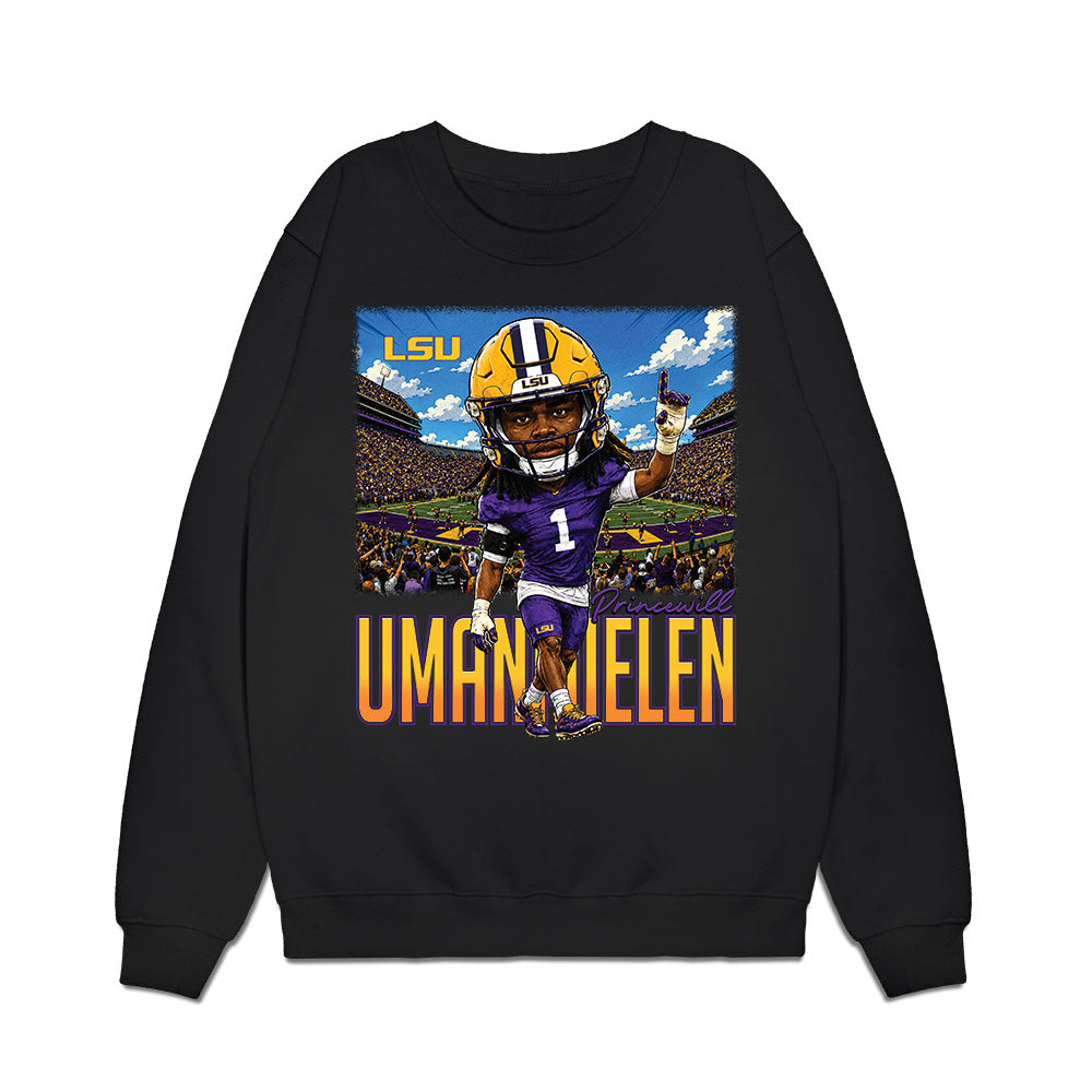 LSU - NCAA Football : Princewill Umanmielen - Caricature Premium Crewneck Sweatshirt-0