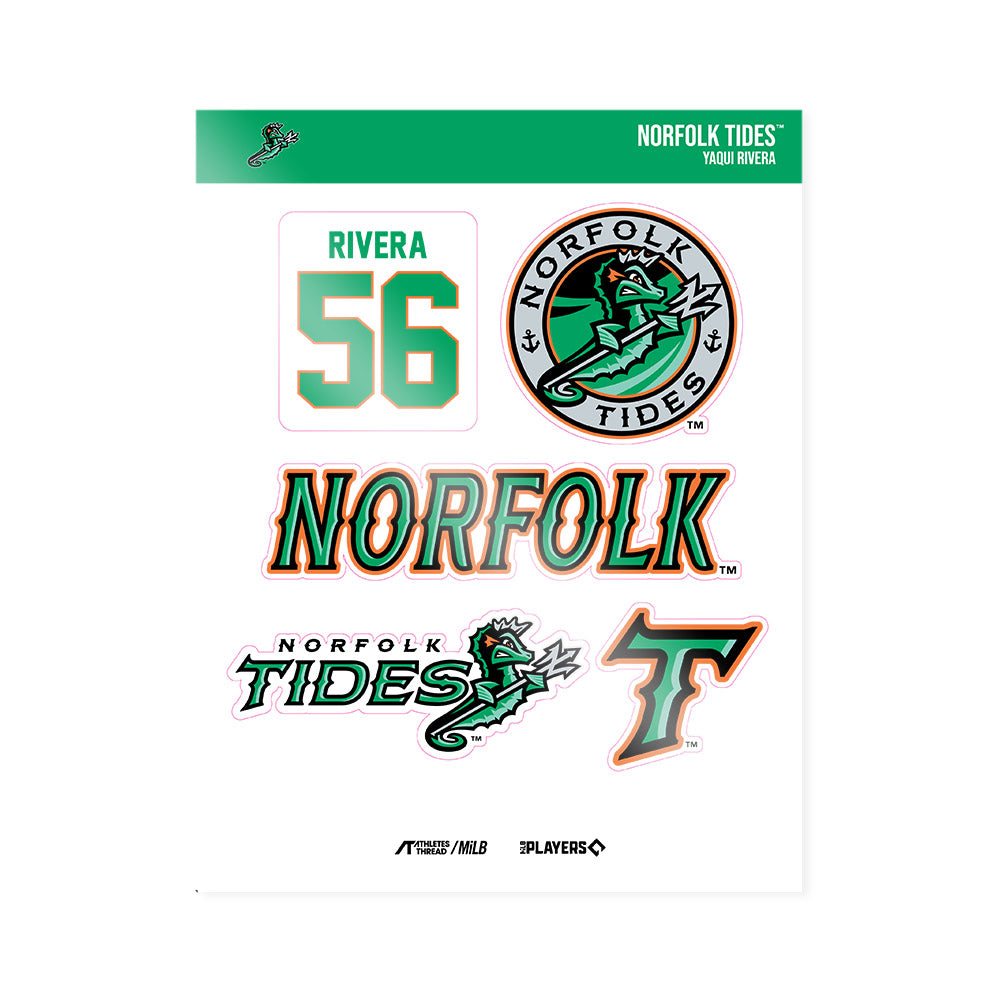 Norfolk Tides - MILB Baseball : Yaqui Rivera - Sticker Sheet-0