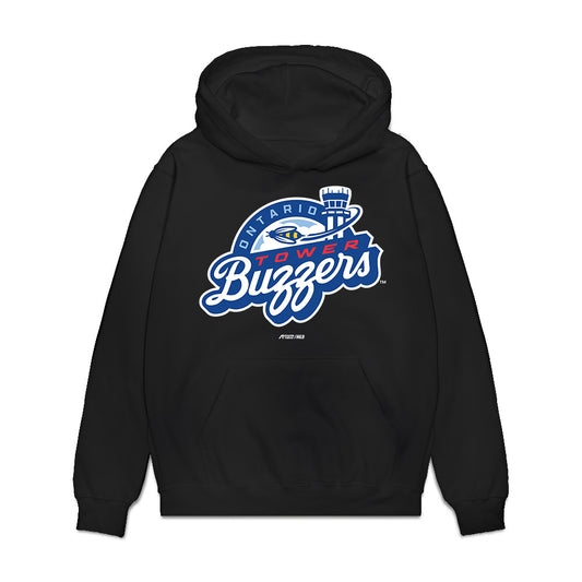 Ontario Tower Buzzers - MILB Baseball : Charlie West - Premium Hooded Sweatshirt-0