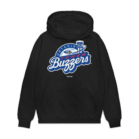 Ontario Tower Buzzers - MILB Baseball : Caleb Johnson - Premium Hooded Sweatshirt-0