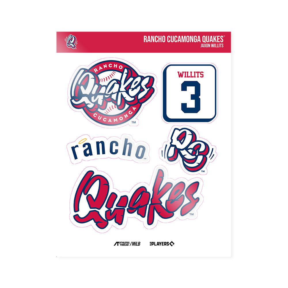 Rancho Cucamonga Quakes - MILB Baseball : Jaxon Willits - Sticker Sheet-0