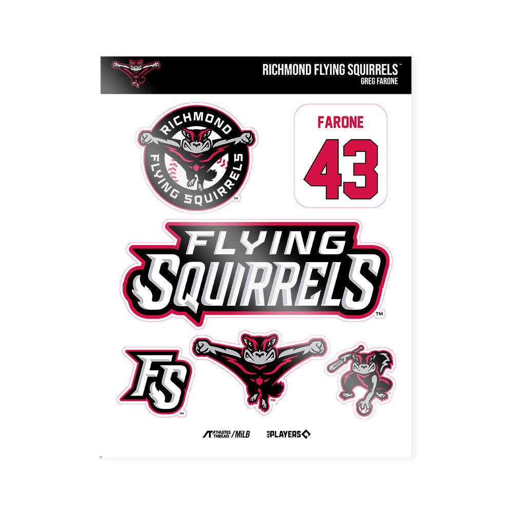 Richmond Flying Squirrels - MILB Baseball : Greg Farone - Sticker Sheet-0