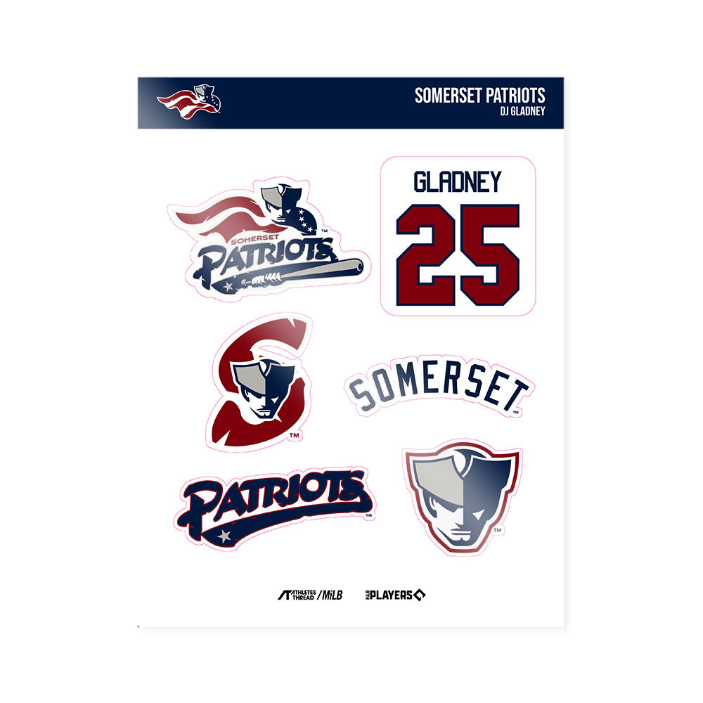 Somerset Patriots - MILB Baseball : DJ Gladney - Sticker Sheet-0