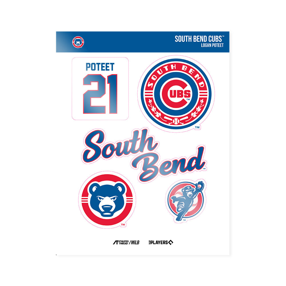 South Bend Cubs - MILB Baseball : Logan Poteet - Sticker Sheet-0