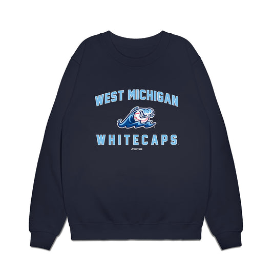 West Michigan Caps - MILB Baseball : Kash Mayfield - Premium Crewneck Sweatshirt-0