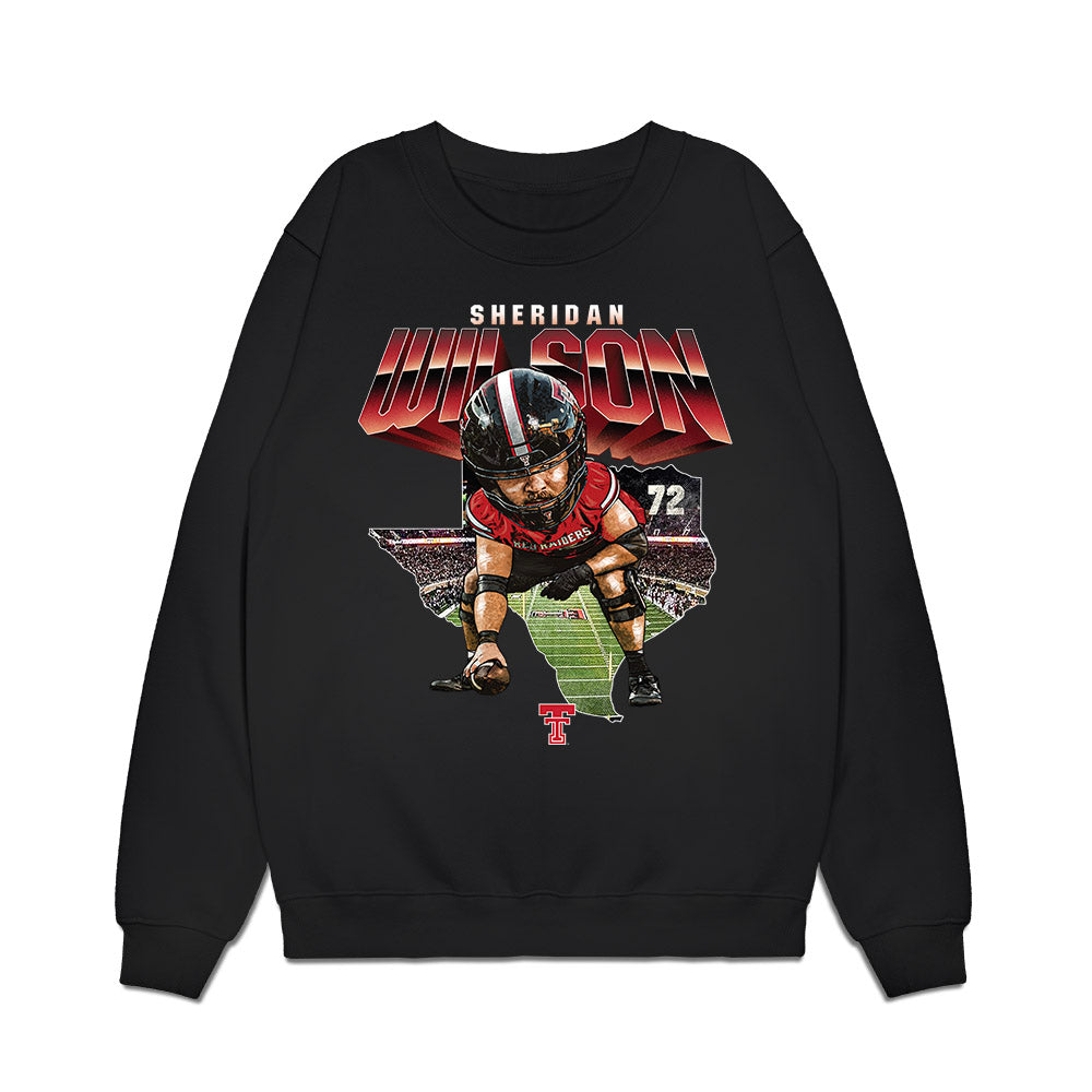Texas Tech - NCAA Football : Sheridan Wilson - Caricature Premium Crewneck Sweatshirt-0