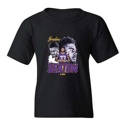 LSU - NCAA Football : Jordan Seaton - Collage Youth T-Shirt-0