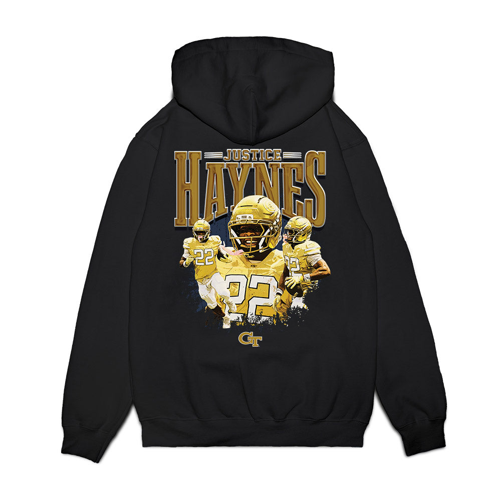 Georgia Tech - NCAA Football : Justice Haynes - Collage Premium Hooded Sweatshirt-1