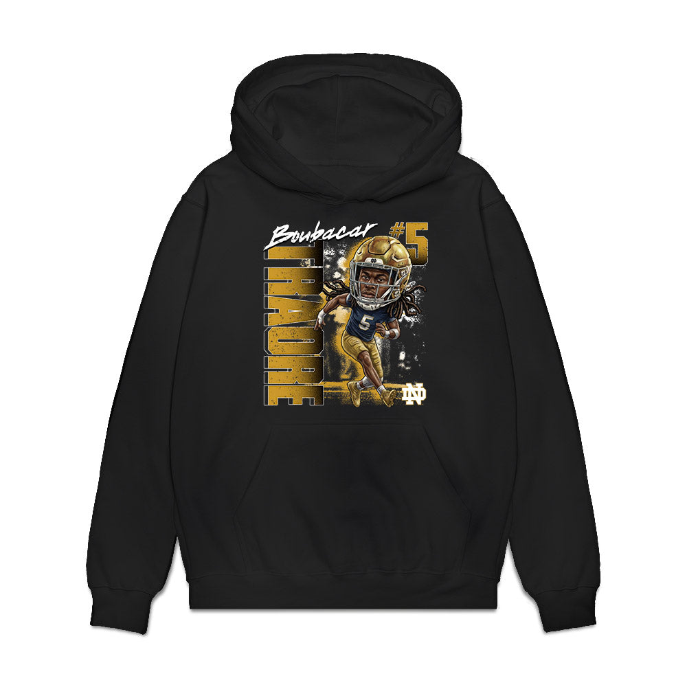 Notre Dame - NCAA Football : Boubacar Traore - Caricature Premium Hooded Sweatshirt-0