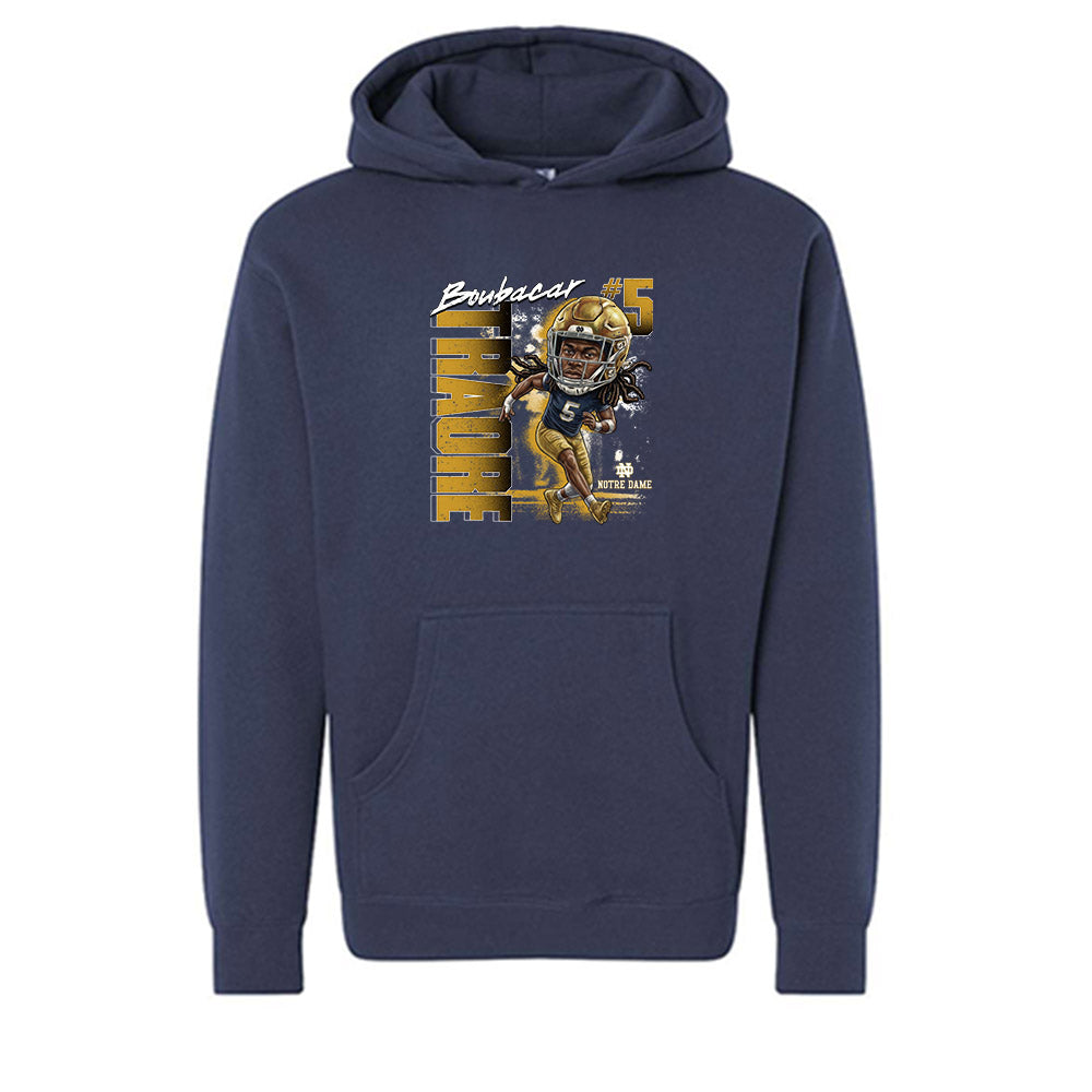 Notre Dame - NCAA Football : Boubacar Traore - Caricature Hooded Pullover Sweatshirt-0
