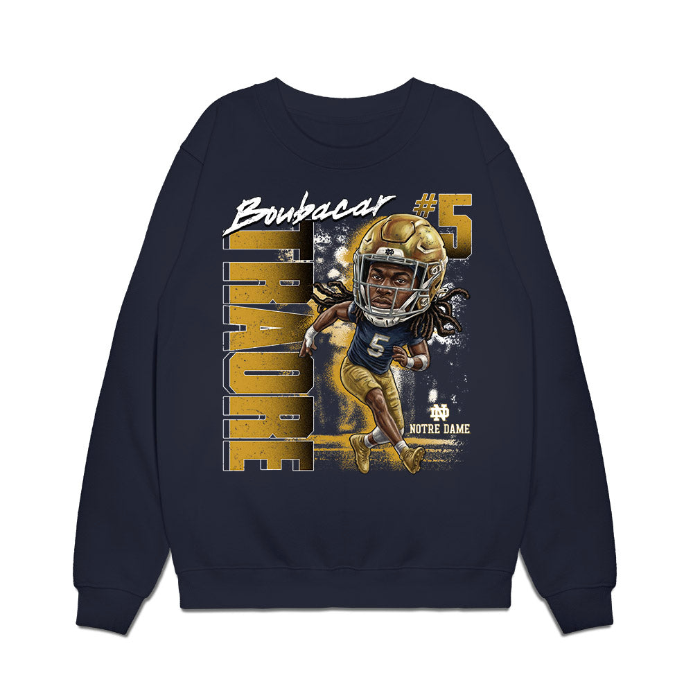 Notre Dame - NCAA Football : Boubacar Traore - Caricature Premium Crewneck Sweatshirt-0