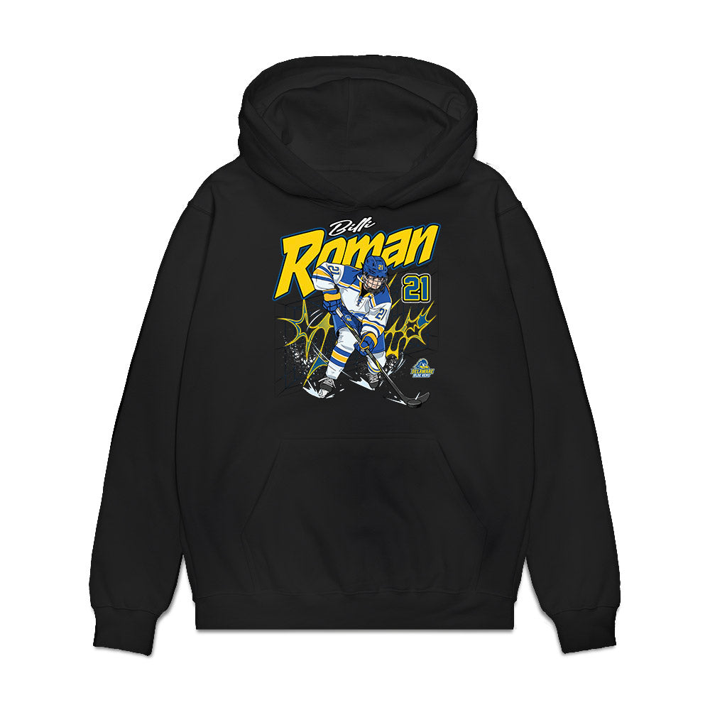 Delaware - NCAA Ice Hockey : Billi Roman - Caricature Premium Hooded Sweatshirt-0