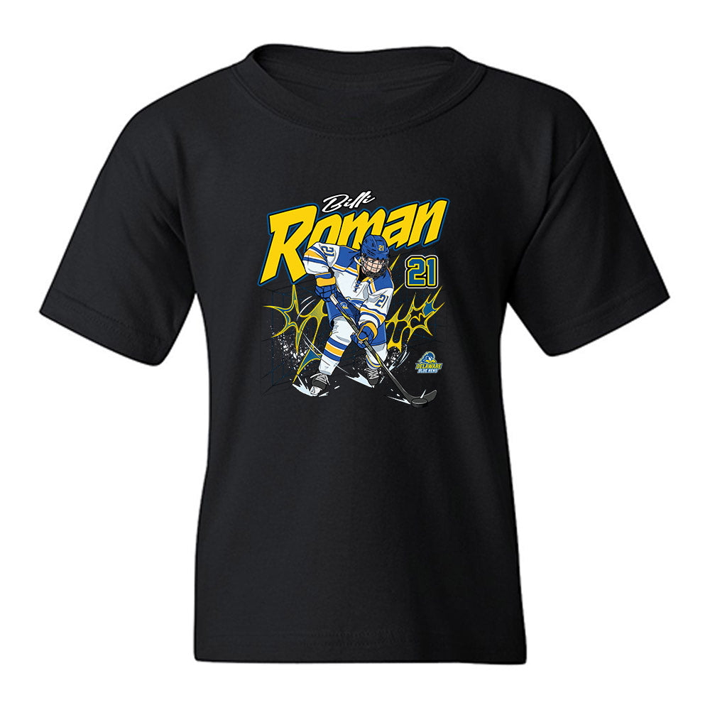 Delaware - NCAA Ice Hockey : Billi Roman - Caricature Youth T-Shirt-0