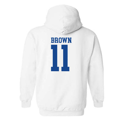 SMU - NCAA Football : Carterrious Brown - White Hooded Sweatshirt-1