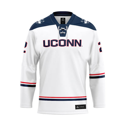 UConn - NCAA Men's Ice Hockey : Brendan Dunphy - White Hockey Jersey-0