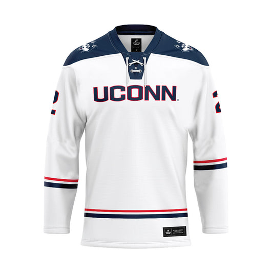 UConn - NCAA Men's Ice Hockey : Brendan Dunphy - White Hockey Jersey-0