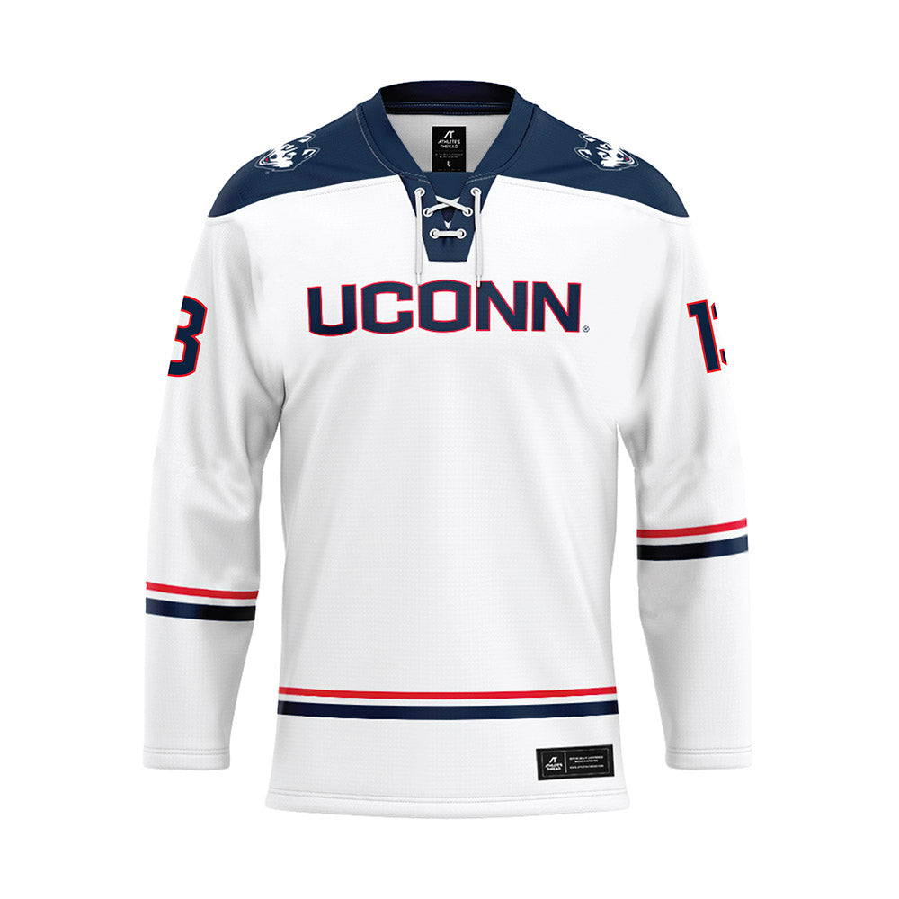 UConn - NCAA Men's Ice Hockey : Ethan Gardula - White Hockey Jersey-0