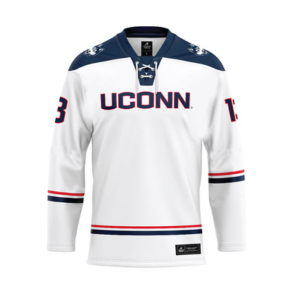 UConn - NCAA Men's Ice Hockey : Ethan Gardula - White Hockey Jersey-0